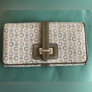 Celine long wallet in canvas and leather with Celine logo